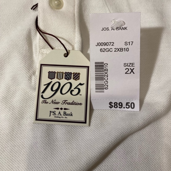 NWT Jos A Bank 1905 Cotton Polo Adult Mens Size 2X White Work Dress Church Shirt - Picture 3 of 9